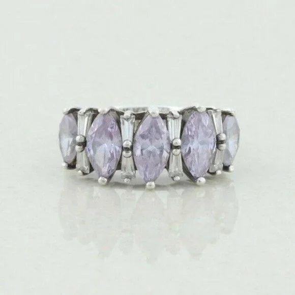 Sterling Silver Purple and White CZ Ring Size 7 1/4 - Picture 1 of 8